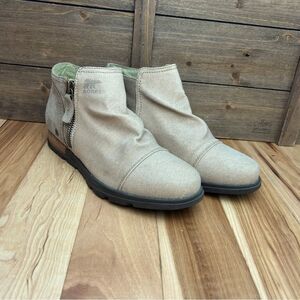 SOREL Major Low Suede Canvas Zip Boot Tan Women’s Ankle Booties Sz 9.5